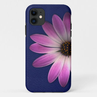 Pink Magenta Daisy on Royal Blue leather Print iPhone 11 Case