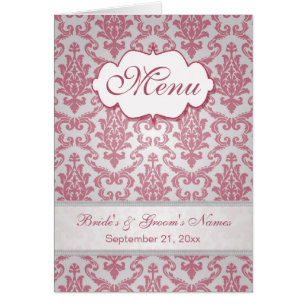 Pink magenta Damask Menu Cards