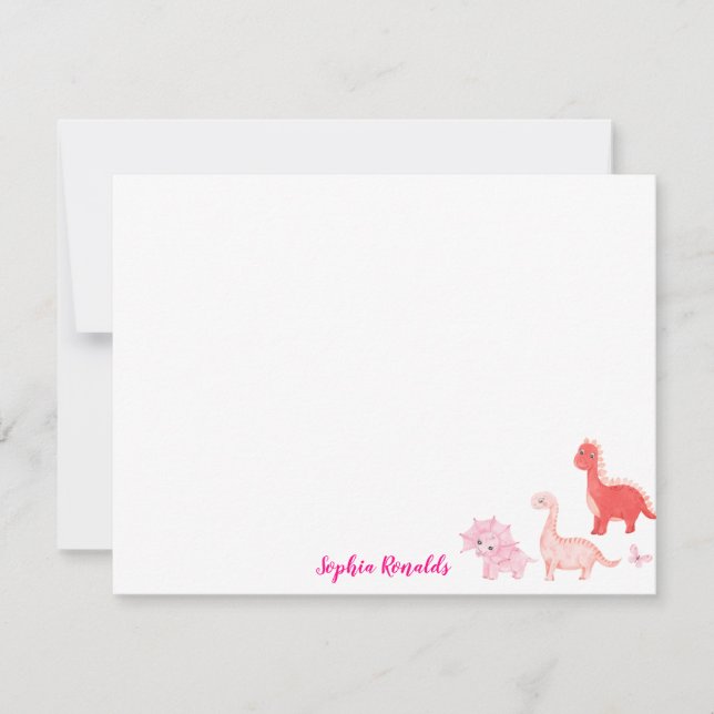 Pink Magenta Dino Dinosaur Script Note Card (Front)