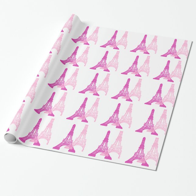 Pink & Magenta Eiffel Tower Gift Wrap (Unrolled)