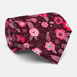 Pink magenta elegant ditsy floral pattern neck tie