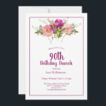 Pink Magenta Floral 90th Birthday Brunch Invitation<br><div class="desc">Pink Watercolor Floral 90th Birthday Brunch Invitation
This pink watercolor floral invitation is perfect for your special celebration. This design features a white background accented with a watercolor floral arrangement and custom typography. Add your information to complete the look.</div>