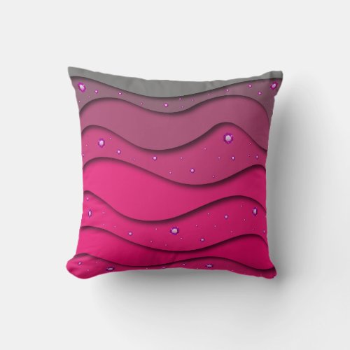 Pink Magenta Glam Paper Cut Out Art with Diamonds Throw Pillow