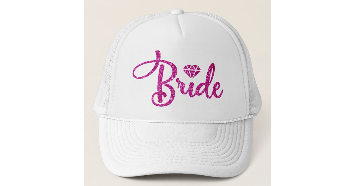 Pink Magenta Glitter Custom Bridal White Bride Hat