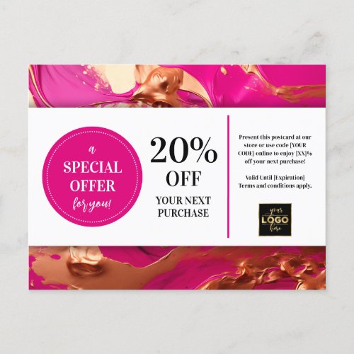 Pink Magenta Gold Paint Coupon Discount Postcard