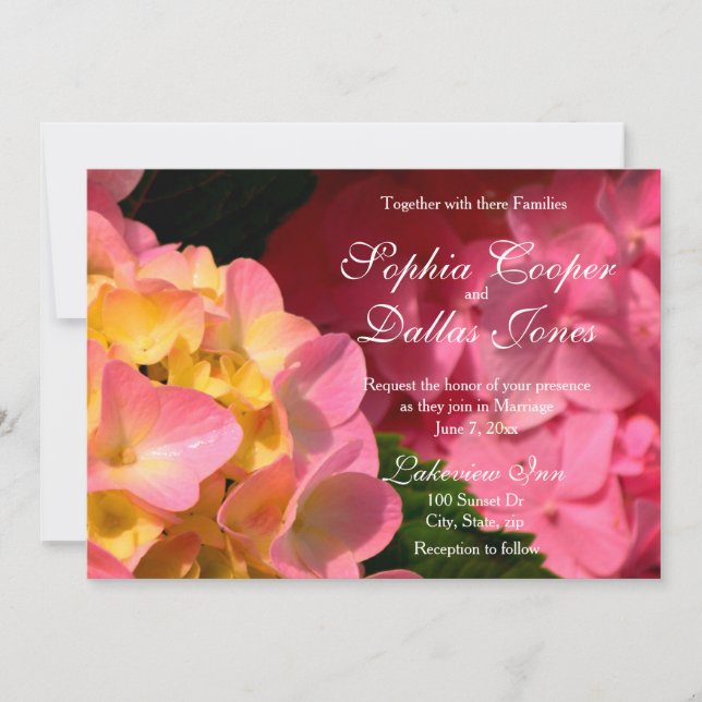 Pink magenta orange Hydrangeas Wedding Invitation (Front)