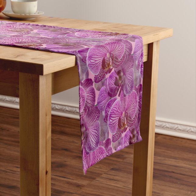 Pink Magenta Orchid Flowers Pattern Short Table Runner (In Situ)