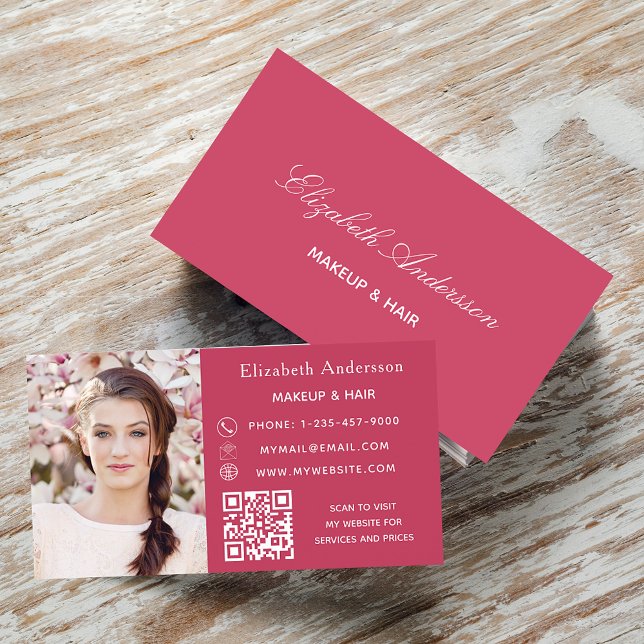 Pink magenta photo qr code elegant business card (Creator Uploaded)