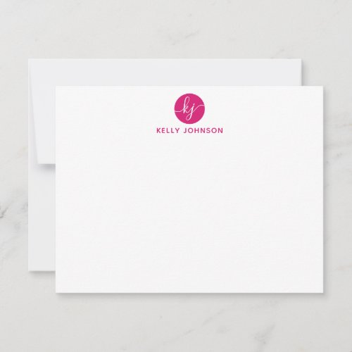 Pink Magenta Script Monogram Circle Trendy Girly Note Card