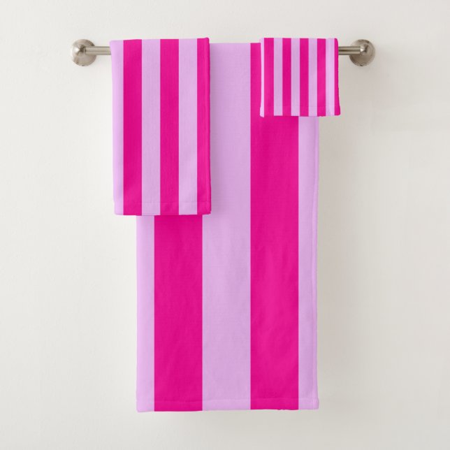 Pink & Magenta Stripe Pattern Bath Towel Set (Insitu)