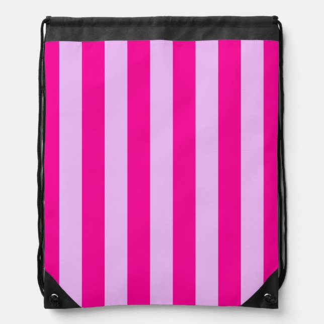 Pink & Magenta Stripe Pattern Drawstring Bag (Front)