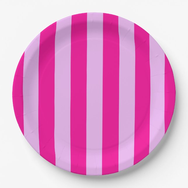 Pink & Magenta Stripe Pattern Paper Plates (Front)