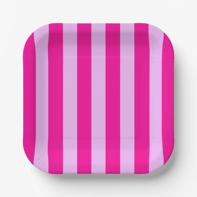 Pink & Magenta Stripe Pattern Paper Plates (Front)