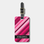 [ Thumbnail: Pink/Magenta Stripes Pattern + Custom Name Luggage Tag ]