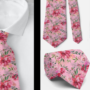 Pink Magenta Watercolor Floral Neck Tie