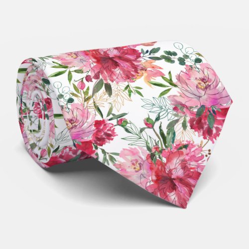 Pink Magenta Watercolor Floral Neck Tie