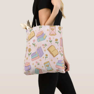 Pink Magic Books Tote Bag Girl Cute Wizard Witch