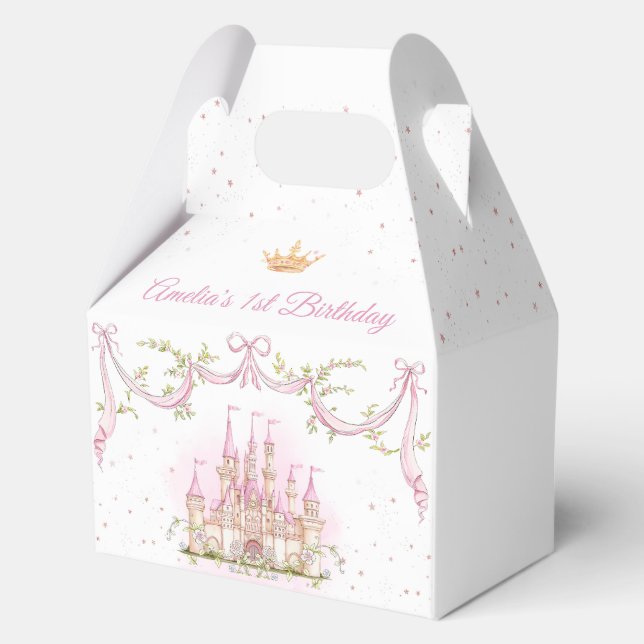 Pink Magic Princess Castle Birthday Favor Boxes (Front)