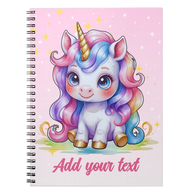 Pink Magic Unicorn Notebook – Personalized Name (Front)