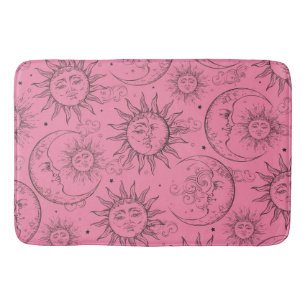 Pink Magic Vintage Celestial Sun Moon Stars Bath Mat