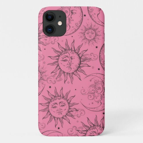 Pink Magic Vintage Celestial Sun Moon Stars iPhone 11 Case