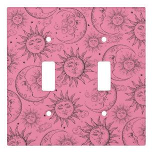 Pink Magic Vintage Celestial Sun Moon Stars Light Switch Cover