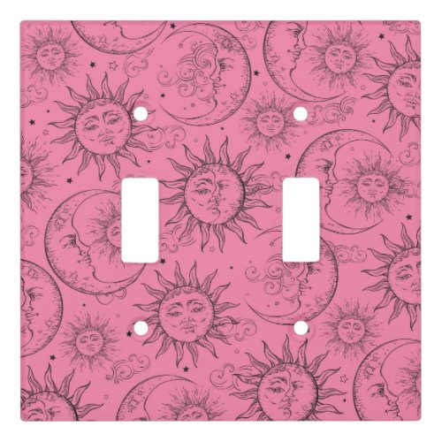 Pink Magic Vintage Celestial Sun Moon Stars Light Switch Cover