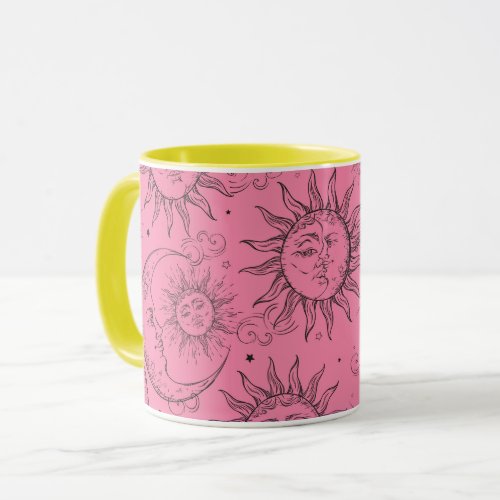 Pink Magic Vintage Celestial Sun Moon Stars Mug