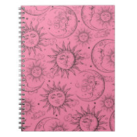 Pink Magic Vintage Celestial Sun Moon Stars Notebook