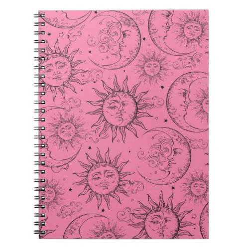 Pink Magic Vintage Celestial Sun Moon Stars Notebook