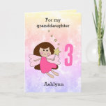 Pink Magical Fairy 3rd Birthday Card<br><div class="desc">A personalized fairy 3rd birthday card for granddaughter,  daughter,  niece,  etc. The front features a brunette fairy holding a gold wand against a pretty watercolor background. The front and inside message can be easily personalized. A magical 3rd birthday card keepsake for a little girl.</div>