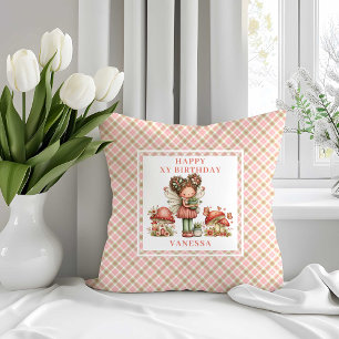Pink Magical Fairy 3rd Birthday Floral Throw  Pillow