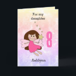 Pink Magical Fairy 8th Birthday Card<br><div class="desc">A magical personalized fairy 8th birthday card for daughter,  granddaughter,  goddaughter,  etc. The front features a brunette fairy holding a gold wand against a pretty watercolor background. The front and inside message can be easily personalized. A magical 8th birthday card keepsake for her.</div>