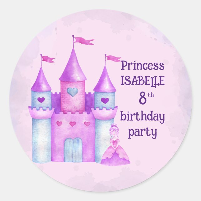Pink Magical Fairytale Castle Princess Party Classic Round Sticker (Front)