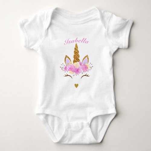 Pink Magical Glittered Floral Unicorn Baby Bodysuit