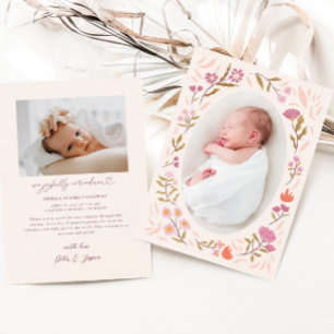 Pink Magical Meadow Photo Birth Announcement