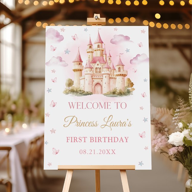 Pink Magical Princess Castle Birthday Welcome Foam Board (Creator Uploaded)