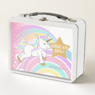 Pink Magical Rainbow Unicorn - Dream Big Metal Lunch Box