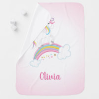 Pink Magical Rainbow Unicorn Personalized Baby Stroller Blanket