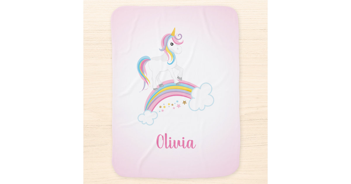 Pink Magical Rainbow Unicorn Personalized Baby Stroller Blanket | Zazzle