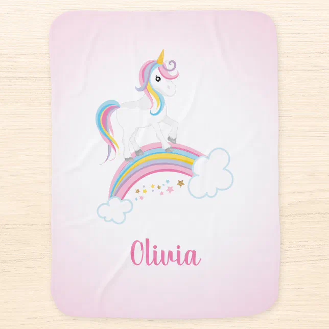 Pink Magical Rainbow Unicorn Personalized Baby Stroller Blanket | Zazzle