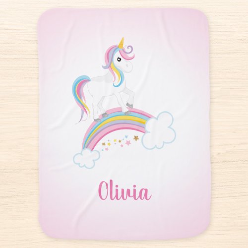 Pink Magical Rainbow Unicorn Personalized Baby Stroller Blanket