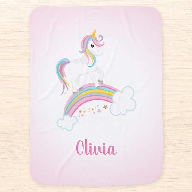 Pink Magical Rainbow Unicorn Personalized Baby Stroller Blanket (Creator Uploaded)