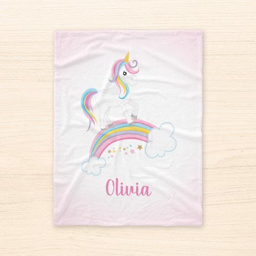 Pink Magical Rainbow Unicorn Personalized Fleece Blanket
