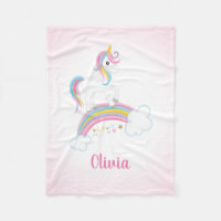 Pink Magical Rainbow Unicorn Personalized Fleece Blanket