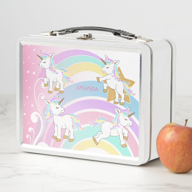 Pink Magical Rainbow Unicorns Metal Lunch Box (In Situ)