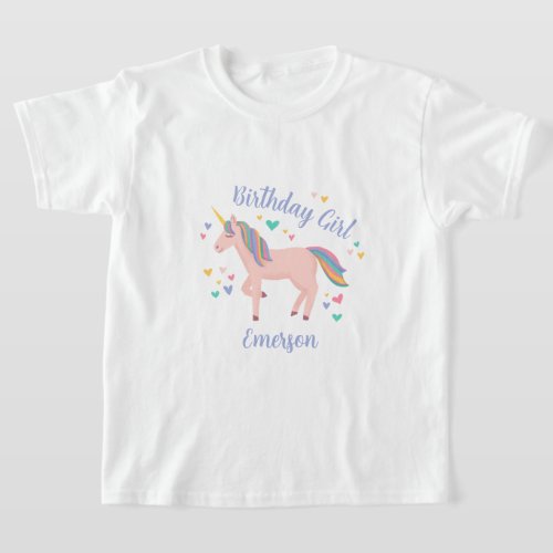 Pink Magical Unicorn Birthday Girl T_Shirt