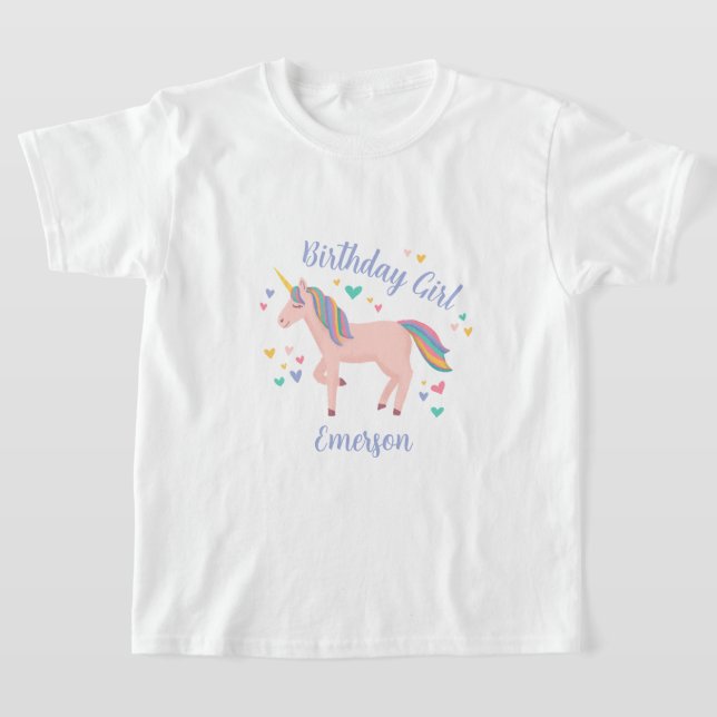 Pink Magical Unicorn Birthday Girl T-Shirt (Laydown)