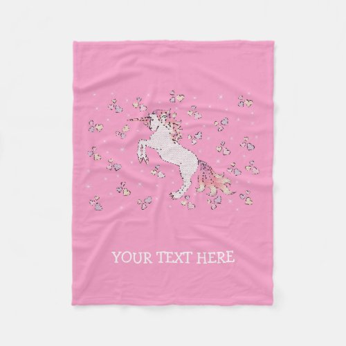 Pink Magical Unicorn Design Fleece Blanket