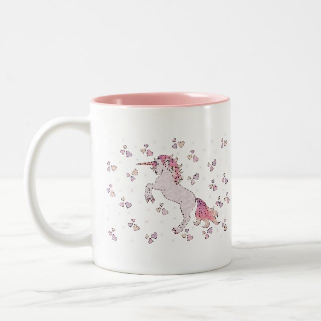 Pink Magical Unicorn Design Two-Tone Coffee Mug (Left)
